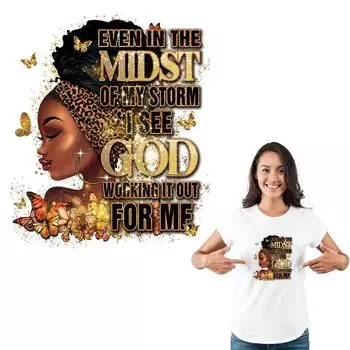 Термотрансферная футболка в стиле афро для девочек, черная футболка с термопрессом и аппликацией для девочек, толстовки Ropa, наклейки на одежду своими руками, утюг на заплатке