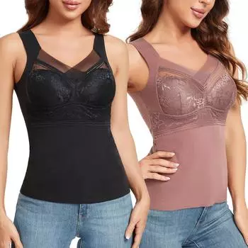 Терможилет для женщин, нижнее белье, топ с нагрудными подушечками, утягивающий бесшовный зимний теплый жилет, термомайка для женщин, бюстгальтеры Push Up, майка L чёрный