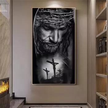 Терновый венец Иисус плакат домашний декор Hd печатные фотографии стены Христос Холст Картина Бог картина для гостиной 20x30cm древесный уголь