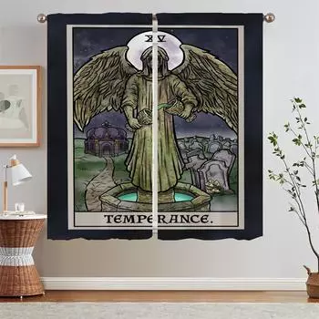 Terror Tarot Modern Living Room Curtains for Camera Tulle in Kitchen Curtains 2 Pieces Window Home and Decoration Curtain Rods W50xH70cmx2pcs-CL