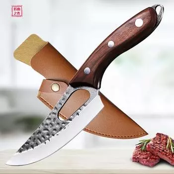 Тесак для мяса, кованый нож для обвалки, нож для очистки, профессиональный кухонный нож из нержавеющей стали для убоя коричневый