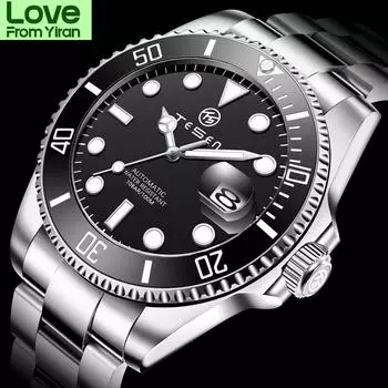 Tesen Лучшие Новые 43 мм Мужские Роскошные Автоматические Механические Часы 316l Нержавеющая Сталь Сапфировое Стекло Светящиеся Водонепроницаемые Часы