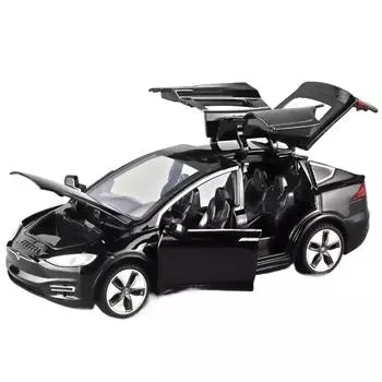 Tesla Model X Игрушечная машинка, 1/32 цинковый сплав литой игрушечный автомобиль игрушки для детей, инерционный коллекционный автомобиль игрушечная модель открывающейся двери масштаба автомобиля чёрный