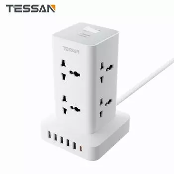 TESSAN 4000W многофункциональный универсальный удлинитель с 8 розетками переменного тока и 5 портами USB 1 USB C, USB-адаптер 14 в 1 с защитой от перегрузки для ЕС, Великобритании, США