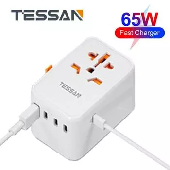 TESSAN 65 Вт/100 Вт адаптер для путешествий по всему миру, универсальная розетка с USB и адаптером питания для быстрой зарядки типа C, вилка ЕС/Великобритании/США/Австралии для путешествий