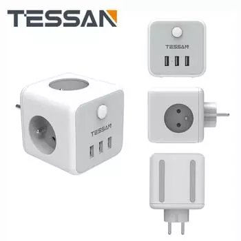TESSAN 6 в 1, мульти-USB-розетка с 3 французскими розетками и 3 USB-портами, электрическая настенная розетка, удлинитель для домашнего офиса 3 Outlets & 3 USB Ports серый
