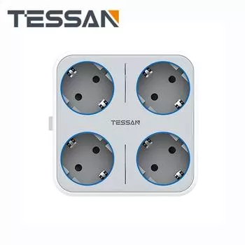 TESSAN EU Многоместная настенная розетка с выключателем включения/выключения, 4 розетки, 3 USB-порта для зарядки, 5 В, 2,4 А, удлинитель 7 в 1, защита от перегрузки 4 Outlet & 3 USB Ports серый
