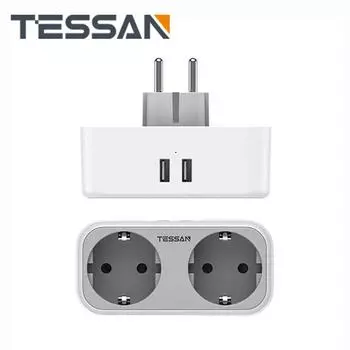 TESSAN Европейский удлинитель настенной розетки с несколькими розетками с розетками переменного тока 1/2 и 2 портами USB, адаптер розетки для удлинителя с вилкой EU KR для дома 1 Outlet & 2 USB Ports серый