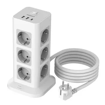 Tessan Защита от перенапряжения на несколько розеток 3600 Вт 16 А, 12-канальный удлинитель с USB C и 2 USB A, удлинитель с удлинителем 2 м, серый 12 Outlet&2 USB A 1 USB C серый