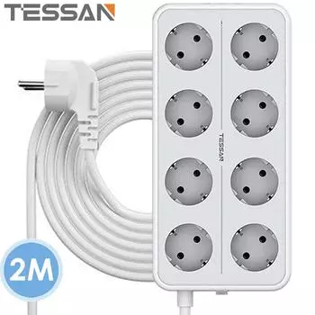 TESSAN Несколько розеток Удлинитель с 4 розетками 3 USB-порта Европейская корейская вилка Электрическая розетка с несколькими ответвлениями Удлинительный кабель 2 м