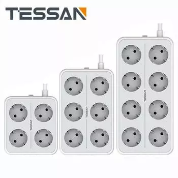 TESSAN Удлинитель с вилкой европейского стандарта, несколько розеток с USB-портами, удлинительный кабель, 2 м, европейская многократная электрическая розетка для дома 4 Outlet & 3 USB Ports серый