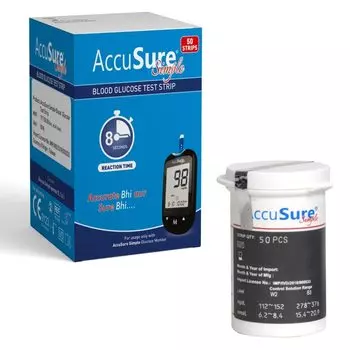 Тест-полоска AccuSure Simple для определения уровня глюкозы в крови 50