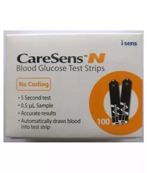 Тест-полоски Care Sens N 100 для проверки уровня глюкозы в крови с длительным сроком годности