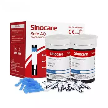 Тест-полоски для определения уровня глюкозы в крови Sinocare Safe AQ и иглы для забора проб - 50 шт. 50 test strips + 50 needles