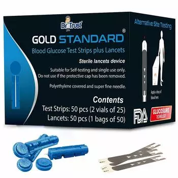 Тест-полоски для определения уровня глюкозы в крови Dr Trust USA Gold Standard плюс ланцеты - 50 Полоски (В