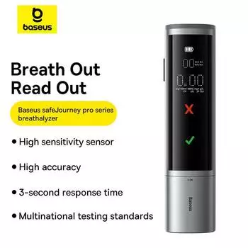 Тестер алкоголя Baseus, профессиональный алкотестер, Alcotest со светодиодным дисплеем, двухрежимный переключатель для измерителя алкоголя, тестер, детектор алкоголя серый