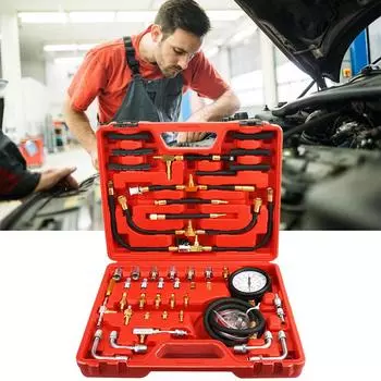 Тестер давления дизельного топлива для автомобиля, манометр для впрыска топлива для автомобиля, комплект для проверки давления 0-140 фунтов на квадратный дюйм, комплект для измерения давления насоса для бензинового инжектора чёрный