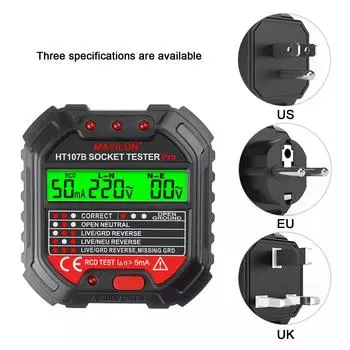 Тестер розеток MAYILON, дисплей напряжения, 6 видов индикаторных ламп, 90 ~ 250 В, тестеры розеток, фаза