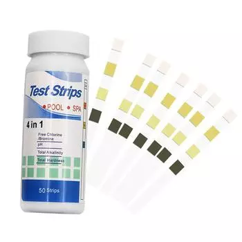 Тестовая бумага для бассейна 4 в 1. Бутылка с остаточным хлором. Тестовые полоски для измерения pH. Пропитанная тестовая бумага для определения значения pH. Щелочность, твердость.