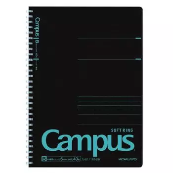 Тетрадь KOKUYO Campus с мягким кольцом, в точку, в линейку B, 40 листов, черного цвета, синего цвета, полу-B5 S-S111BT-DB