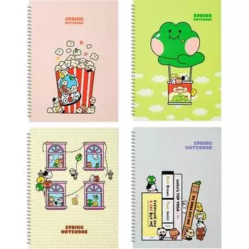 Тетради Line Friends Minini Spring, набор из 4 предметов, зеленый, серый, коралловый, желтый, 1 комплект