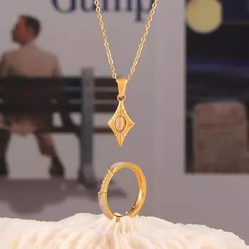 Тетрагональный опаловый кулон титановая сталь ключичная цепочка ракушки кольцо ожерелье кольцо ниша комплект