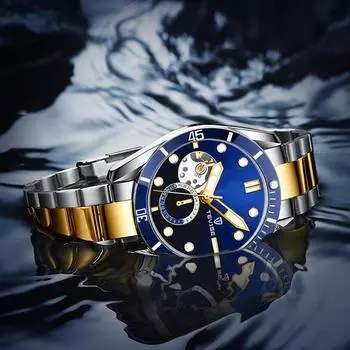 TEVISE Автоматические высококачественные механические роскошные водонепроницаемые деловые наручные часы из нержавеющей стали для мужчин синий/золотой