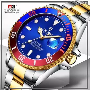 TEVISE Классические автоматические механические часы со стальным ремнем, высококачественные модные мужские часы с водным призраком