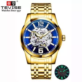 TEVISE Механические часы мужские SKeleton часы модные деловые повседневные часы светящиеся водонепроницаемые наручные часы для мужчин синий/серебряный