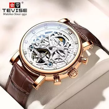 TEVISE Новые мужские часы Diamond Day and Night Star Tourbillon Деловые часы Календарь для отдыха Механические часы