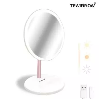 TEWIRROW светодиодное зеркало для макияжа с подсветкой, перезаряжаемое, 8 дюймов, регулируемая яркость, косметическое зеркало с подсветкой, 3 цвета, подарок для женщин белый