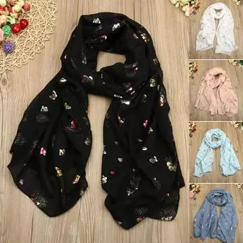 [Tex] Женская длинная шаль с принтом бабочки и пашмины, шарф-палантин, шарфы чёрный