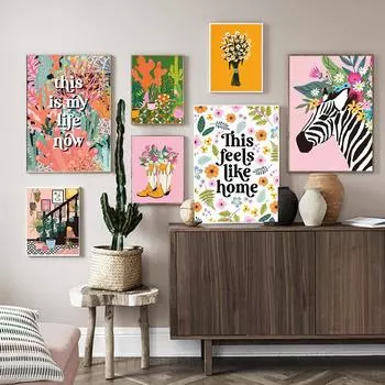 Текст Цитата, настенная живопись на холсте, цветок, цветочная корона, ботанические постеры с изображением зебры и принты, ковбойские сапоги, букет фотографий, домашний декор 21x30cm No Framed белый
