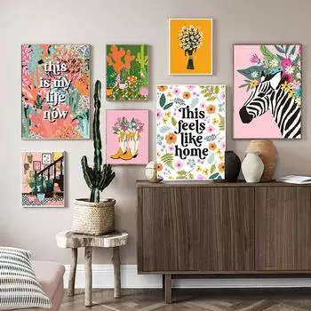Текст Цитата Wall Art Холст Картина Цветочная Корона Ботаническая Зебра Плакаты и принты Ковбойские сапоги Букет фотографий Домашний декор Без рамки 21*30cm