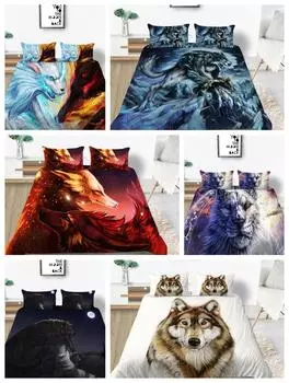 Текстиль для дома, комплект постельного белья с уникальным дизайном и подушкой для постельного белья, пододеяльники с 3D принтом волка Single 135x200cm