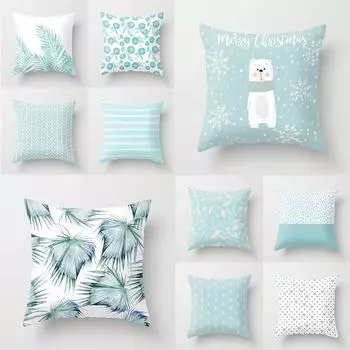 Текстиль для дома. Наволочка со свежим принтом и геометрическим рисунком. Мятно-зеленая наволочка с принтом. Наволочка для дивана. 40X40CM