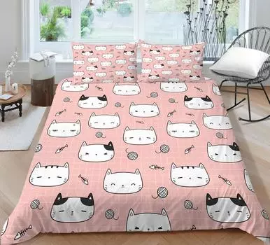 Текстиль для дома, винтажный покрывало на кровать, костюм с наволочкой, 3D розовый складной пододеяльник с принтом кота, королевский размер, комплект пододеяльников, украшение для спальни UK Single 135x200cm