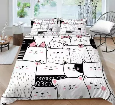 Текстиль для дома, высококачественный покрывало на кровать, костюм с наволочкой, 3D белый складной пододеяльник с принтом кота, королевский размер, комплект пододеяльников, украшение для спальни UK Single 135x200cm