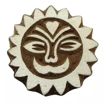 Текстильная Печать Штампа На Одежде Ткани Граница Ручной Работы Солнце Дизайн Деревянный 1.5 x 1 Inches