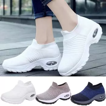 Текстильная женская обувь на плоском каблуке с летающим плетением для повседневного спорта и отдыха Женская обувь 41 синий