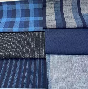 Текстиль Прямой из натурального индиго ассорти из хлопка шириной 50 см x 6 [Шимогава (СИМОГАВА)] ткач, окрашенный, типы, простой, полосатый, клетчатый,