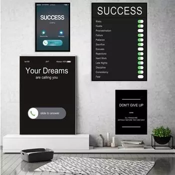 Текстовые изображения в скандинавском стиле, Ваша мечта об успехе, Плакаты на холсте, Настенные репродукции, Живопись 21cm30cm NoFrame