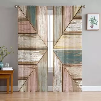 Текстура деревянной доски Ретро тюль прозрачные шторы на окна для гостиной кухни детской спальни вуаль подвесные шторы W135 x H114cm