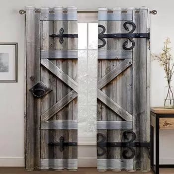 Текстура деревянной двери Винтажные шторы для спальни Гостиная Шторы Кухня Детская комната Оконные шторы Современный домашний декор 50W60H(CM)X2&HOOK