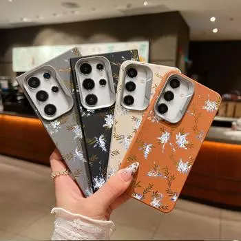 Текстура кожи мягкий ТПУ чехол для телефона Samsung S24 S23 Ultra Plus S21 S20 Fe A55 A53 A35 A15 A16 A06 цветочный узор ударопрочный однотонный тонкий чехол Samsung S24 чёрный