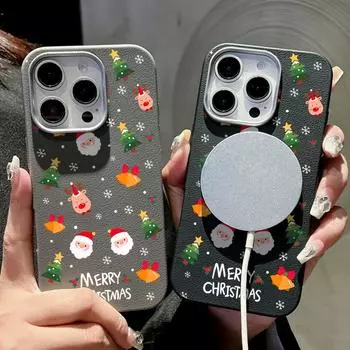 Текстура кожи рождественского Санта-оленя для магнитного чехла для телефона Magsafe для iPhone 16 15 Pro 14 Plus 13 12 Pro Max 11, ударопрочный мягкий тонкий чехол из ТПУ iPhone 16 чёрный