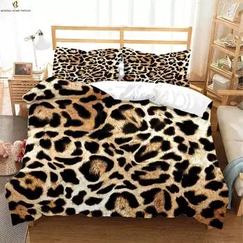 Текстура меха леопарда с 3D-печатью, пододеяльник, комплект постельного белья, пододеяльник, наволочка, 3 предмета, 100% полиэстер, машинная стирка EU 135x200cm 2PCS