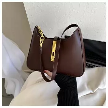 Текстура однотонная повседневная темпераментная простая ретро модная осенняя сумка с замком на одно плечо подмышкой коричневый