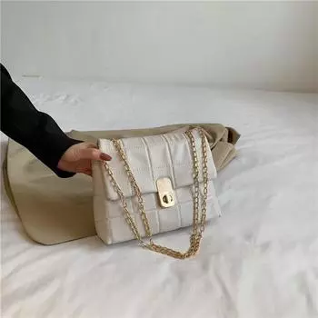 Текстура популярная темпераментная простая сумка-цепочка 2024 новая однотонная женская сумка через плечо с цепочкой новая маленькая квадратная сумка белый