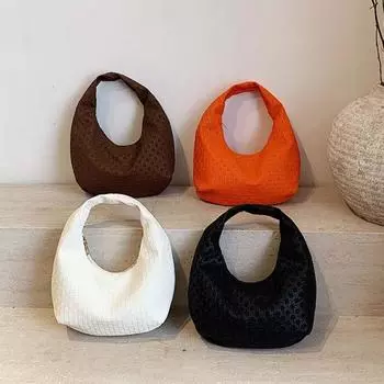 Текстура тканая тисненая хобо элегантный полумесяц сумка мода мягкая кожаная сумка для хранения чёрный